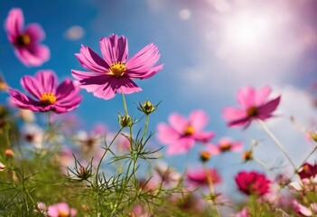 Fototapeta premium Vibrant cosmos flowers on sunny day