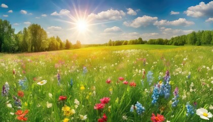 Fototapeta premium Vibrant wildflower meadow under sunny skies