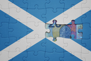 puzzle with the national flag of scotland and euro banknote. finance concept