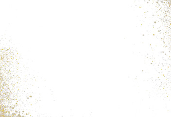 Background of golden dust bokeh powder splash at corner. Gold glitter scatter around at corners as...