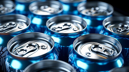 Aluminum cans containing carbonated water, energy drinks or beer