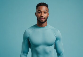 Man in athletic fit wear with a confident stance, his physique and attire suggest dedication to fitness.