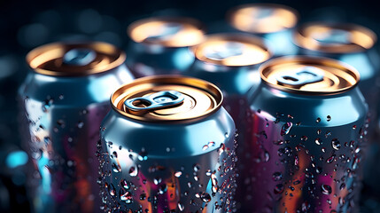 Aluminum cans containing carbonated water, energy drinks or beer