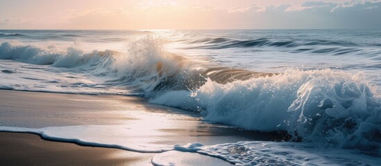 Waves crash and soothe on the majestic shoreline, creating harmonious rhythms as they come in and out of the water.