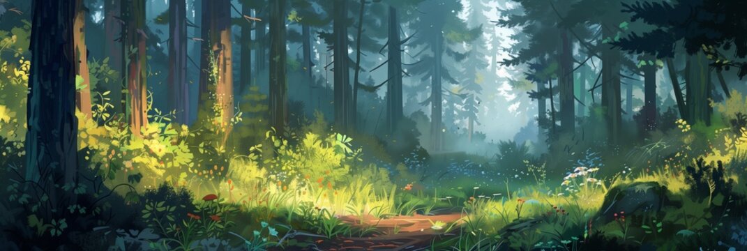 a peaceful forest landscape painting 