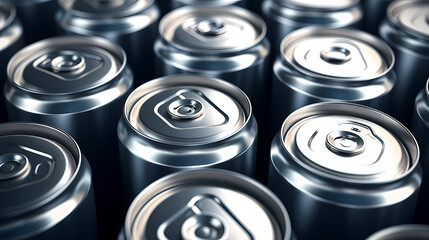 Horizontal shot of carbonated drink cans on light background, mockup template