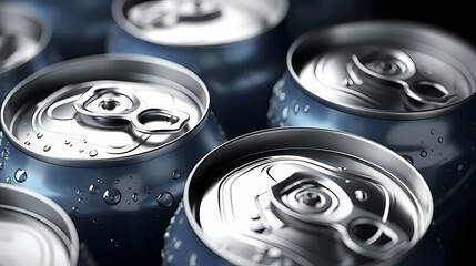 Horizontal shot of carbonated drink cans on light background, mockup template