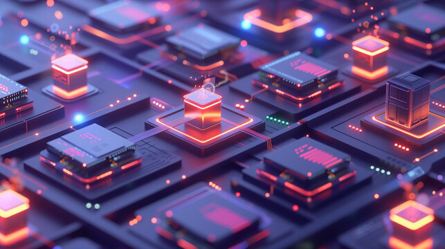 Parallel processing computer chip illustration. 