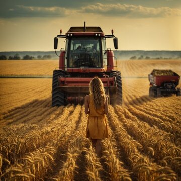 Agricultural Technology: Illustration of Young Farmer with Tablet in Wheat Field