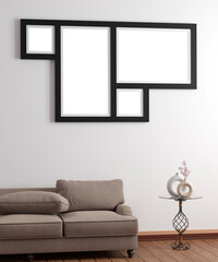 ollage photo frame in living room with sofa