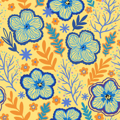 Seamless pattern with doodle floral elements. Vector illustration