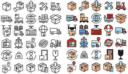 Shipping vector icon set. Big Set Of Shipping Icons Collection. Shipping Icons vector set. ecommerce icons set. dropshipping icons set. 