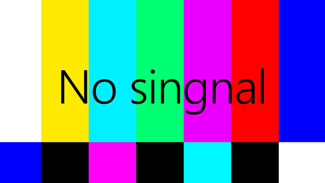 Colorful TV test pattern with No signal text on background.