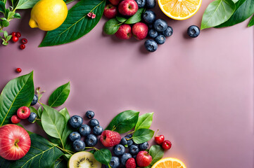 fruits and leaves with copy space