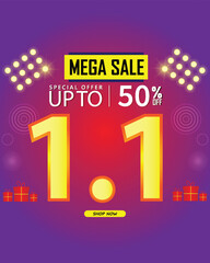 Fototapeta premium Sale banner template design 1.1 . 01.01 SPECIAL OFFER, FLASH SALE, MEGA SALE