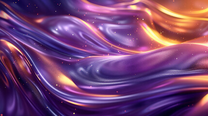 Golden and Purple Metallic Waves 3D Abstract. - obrazy, fototapety, plakaty