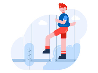 Man doing adventure activities. Hobby vector illustration.