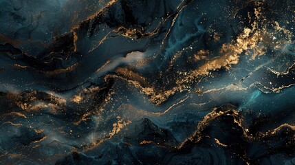 Abstract ocean- ART. Natural Luxury. Style incorporates the swirls of marble or the ripples of agate. Very beautiful black paint with the addition of gold powder - generative ai - obrazy, fototapety, plakaty
