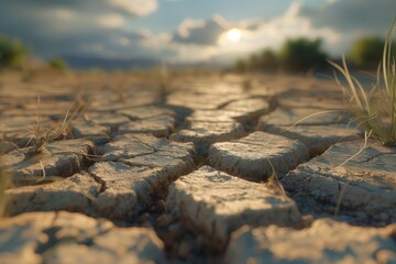 Dry cracked soil due to severe drought - obrazy, fototapety, plakaty