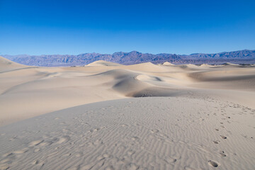 Footprints in the sand at the Mesquite Flat Sand Dunes, Death Valley National Park, California