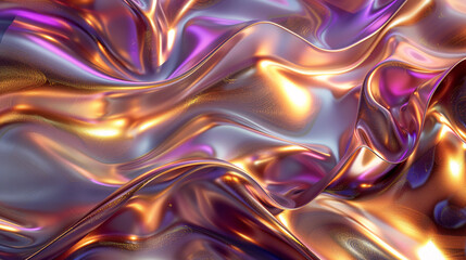 Naklejka premium Golden and Purple Metallic Waves 3D Background.