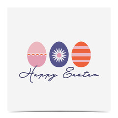 Cute Easter greeting card, cover, poster, label, flyer, banner with eggs in pink, purple and red color palette