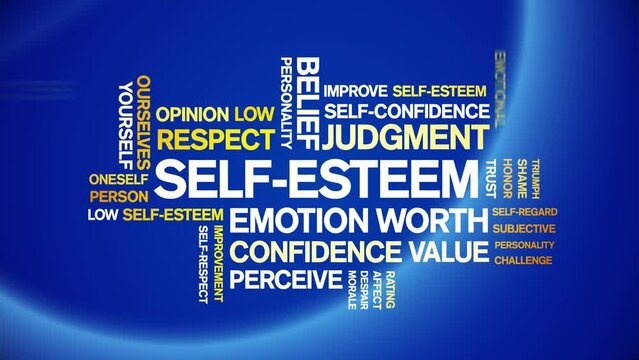 Self-Esteem animated tag word cloud;text design animation kinetic typography seamless loop.