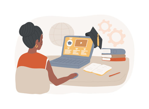 Online courses isolated concept vector illustration. Free online courses, certificate diploma, business school, digital education, elearning, watching webinar, training courses vector concept.