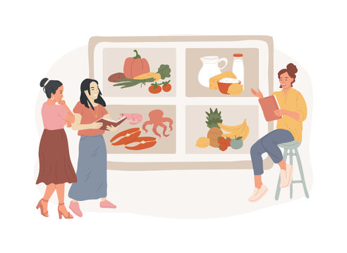 Health and nutrition workshop isolated concept vector illustration. Healthy eating workshop, nutrition habits corrective, preventive children care, learn cooking, losing weight vector concept.