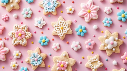 Intricately decorated passover cookies and cakes in vibrant colors for festive occasions.