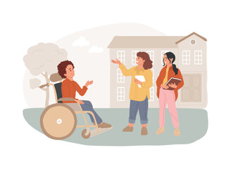 Socialization of pupils isolated concept vector illustration. Socialization in classroom, inclusivity program, school environment, pupils social interaction, peers play together vector concept.