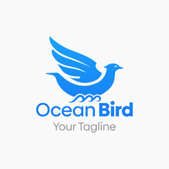 Ocean Bird Ship Logo Vector  Illustration. Template Design Idea Combinig Shape Ship old with flying bird
