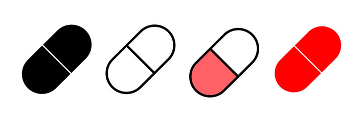 Pills icon vector illustration. capsule icon. Drug sign and symbol - obrazy, fototapety, plakaty