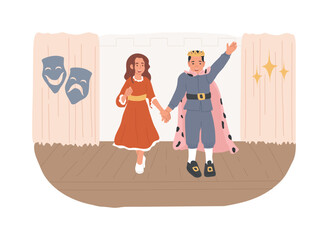 School theater isolated concept vector illustration. Young actor course, school theater play, after-school activity, children performance, acting academy, kids drama class vector concept.
