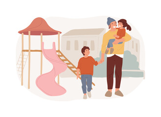 Modern dads isolated concept vector illustration. Stay-at-home father, house super good dad, involve in childrens live, together with kids, active family, spending time playing vector concept.