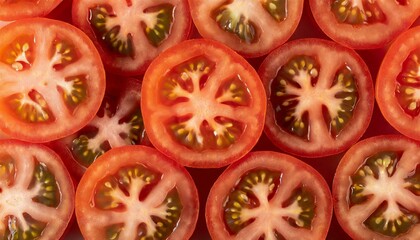 Pattern of sliced red tomato, close up. 