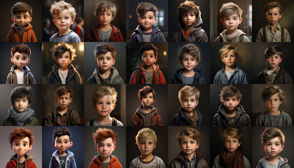 Collection of Expressive Boy Portraits with Different Hairstyles and Outfits Set
