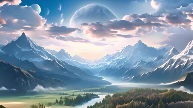 Mountain Landscape With Moon Generative AI