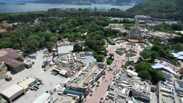 A large theme park provides a variety of exciting mobile games and entertainment experiences built on reclaimed land in Sunny Bay, Lantau Island, Hong Kong