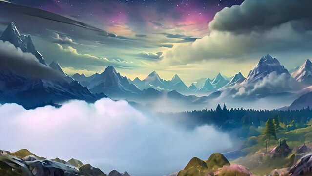 Mountain Landscape Under Starry Sky Generative AI