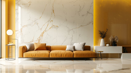 Scandinavian Elegance: Gold Marble Living Room with Eid Vibes