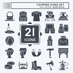 Icon Set Camping. related to Adventure symbol. glyph style. simple design editable. simple illustration