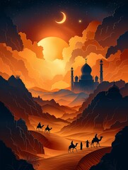 Fototapeta premium Islamic background image, religion Paper-Cut Art generative ai art