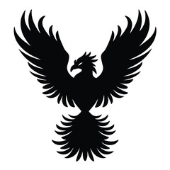 Black silhouette of logotype phoenix vector design front view