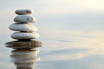 Fototapeta na wymiar Zen stones with reflection on water at sunset