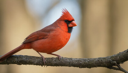 A Red Cardinal bird perched majestically on a branch
