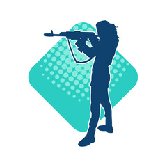 Silhouette of a female shooter firing sniper long barrel rifle gun weapon