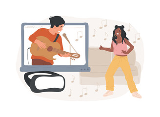 Virtual concert isolated concept vector illustration. Quarantine live stream, social media, online music performance, social distance, stay home, worldwide private concert vector concept.