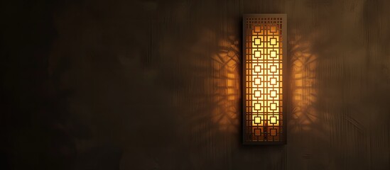 An oriental geometric wall lamp is casting light on the side of a wall, creating a unique and decorative lighting effect. The intricate design of the lamp enhances the ambiance of the space.