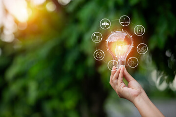 light bulb against nature, icons